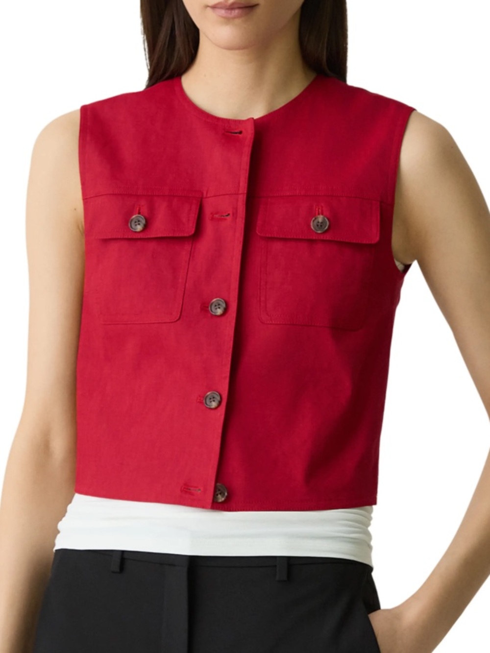 NWT Theory Women's Red Button-Front Sleeveless ‘Trucker Vest’ size 10 - Picture 8 of 9